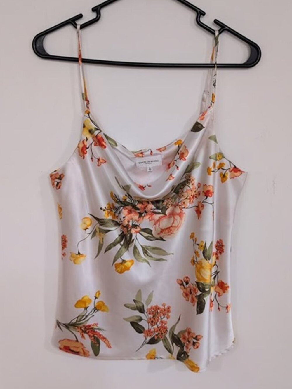 White Floral Spaghetti Strap Hammock Neckline Tank Camisole Juniors Large